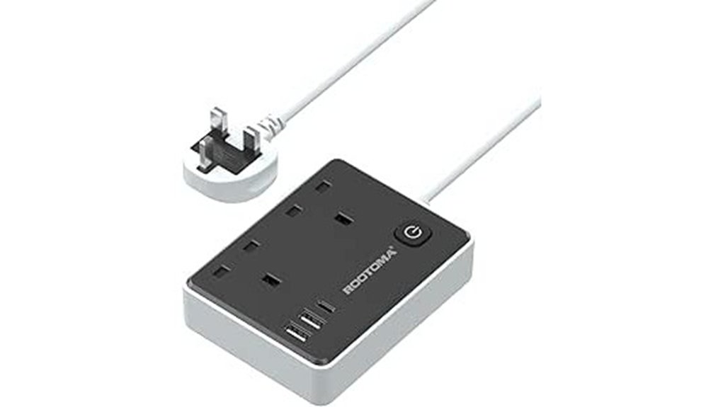 black extension lead with usb slots and switch