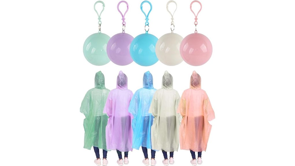 colorful ponchos with keychain 5 pack