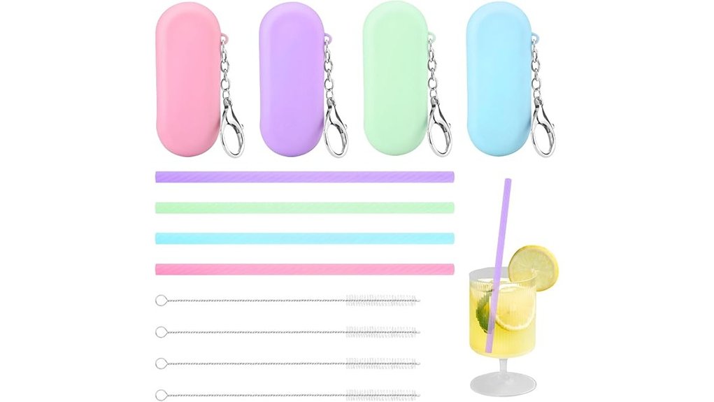 colorful silicone reusable straw set