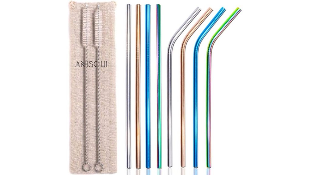 eight metal straws with cleaner brushes