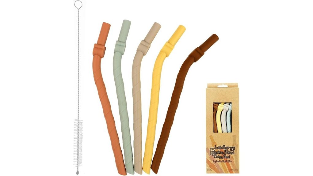 five piece wide silicone straws with brush
