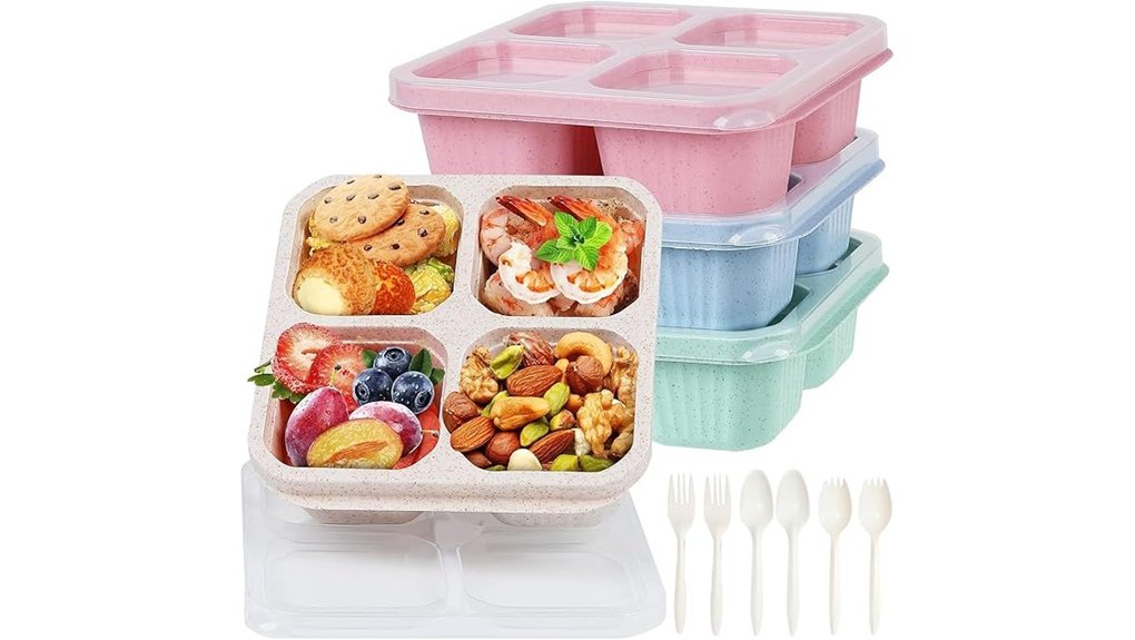 four pack snack boxes with utensils