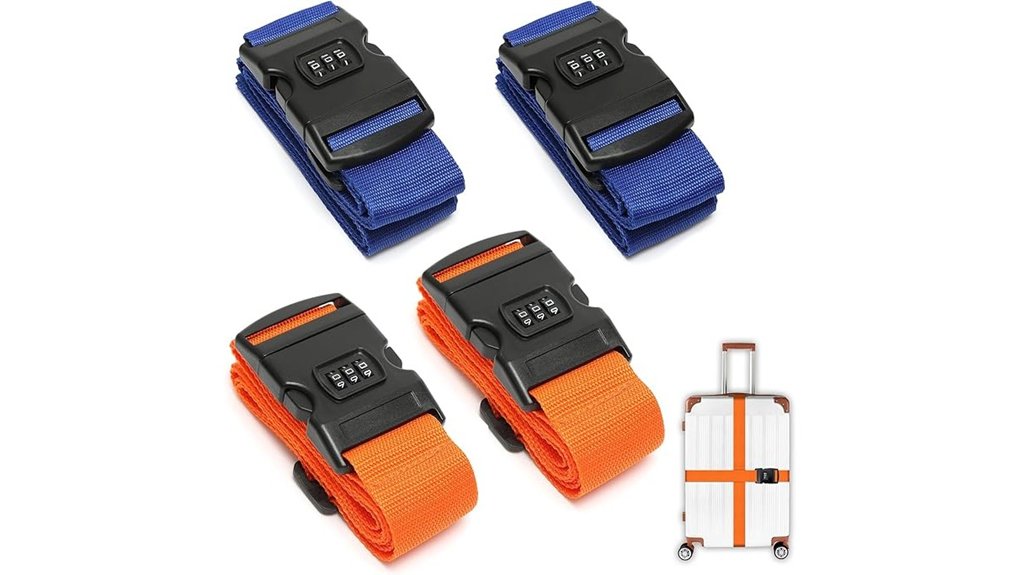 four plastic locked suitcase straps