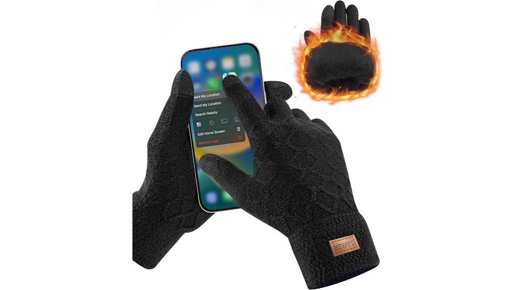men s touchscreen knit gloves with lining