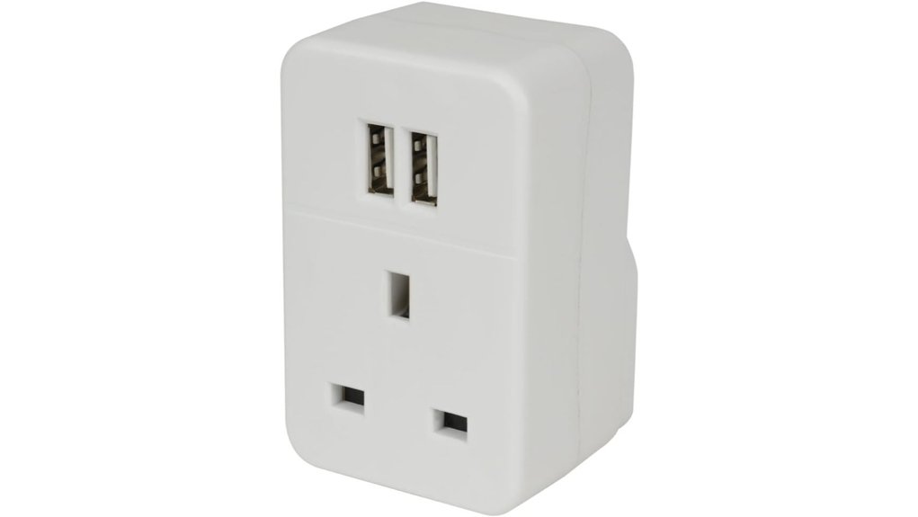 mercury uk plug adaptor with dual usb ports