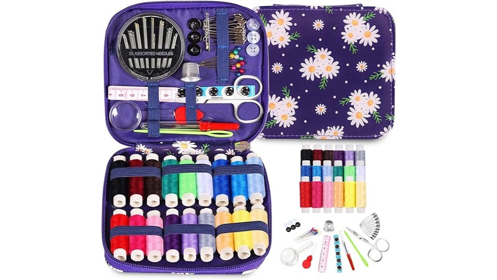 sewing kit with daisy zipper case