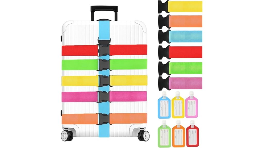 six pack luggage straps with tags