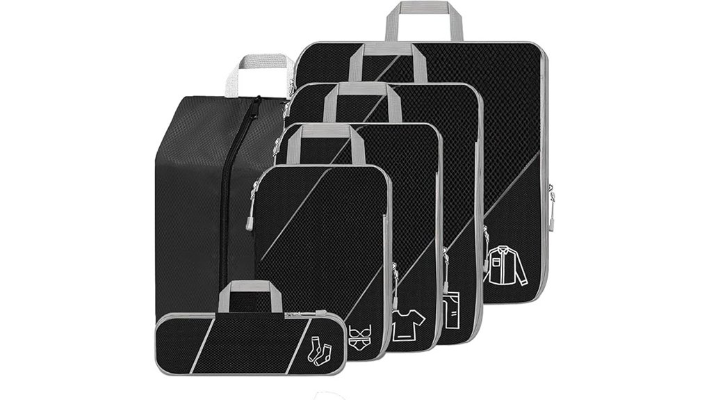 six piece compression packing cubes for luggage