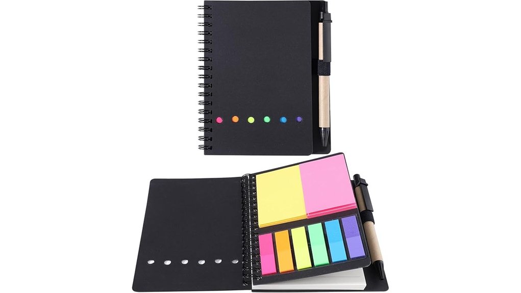 spiral sticky notes with pen