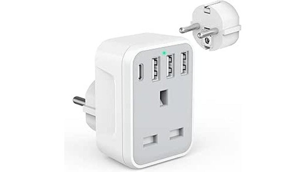 uk to eu travel adaptor with 4 usb ports
