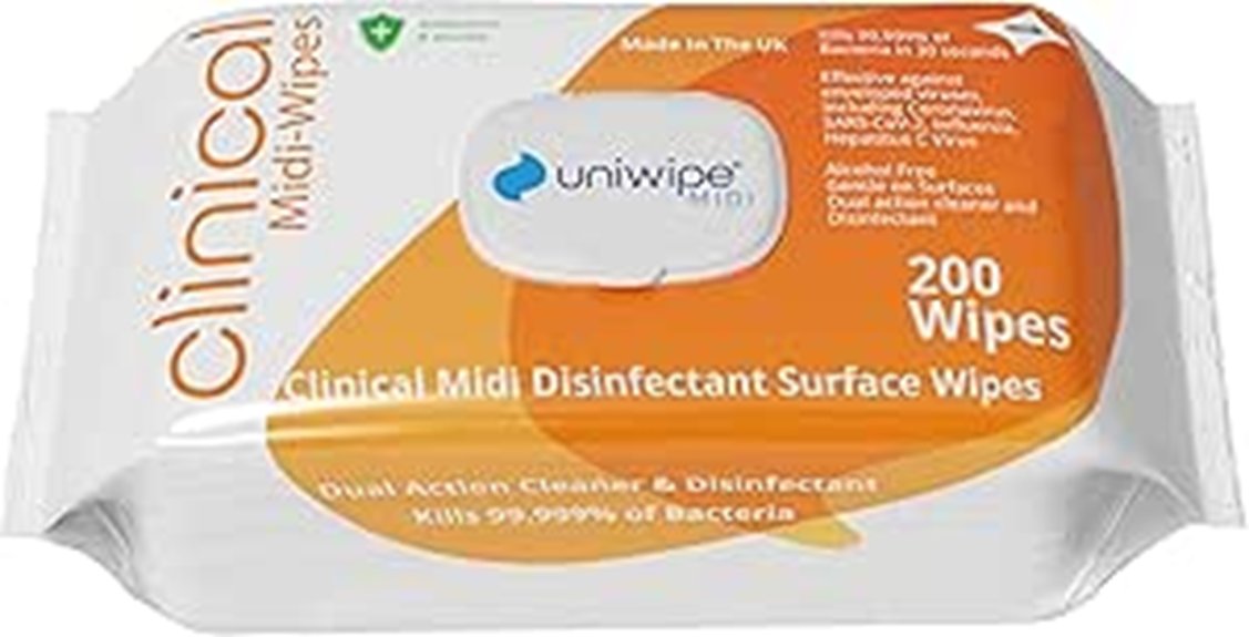 uniwipe antibacterial clinical midi wipes