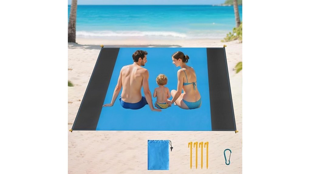 waterproof beach blanket with stakes